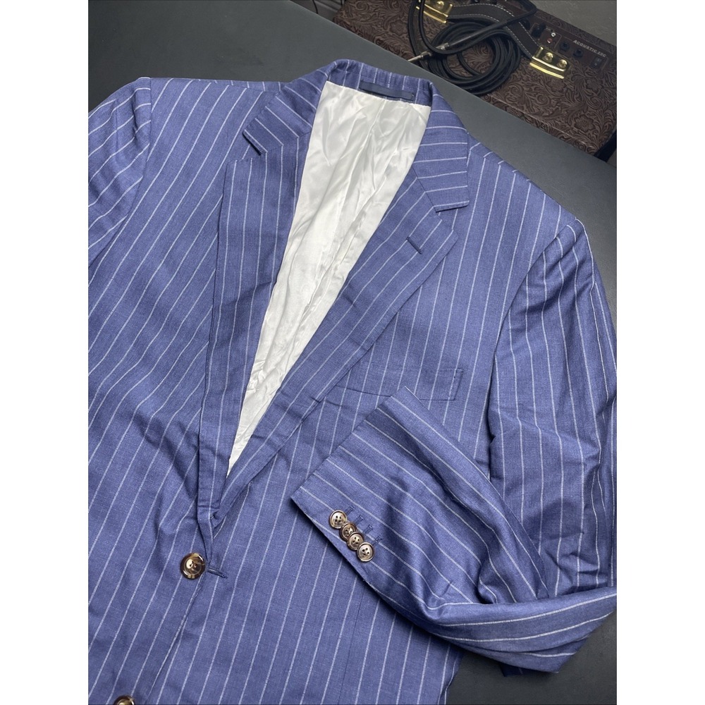 SUITSUPPLY Size 40R Blazer Jacket Blue Gray Striped Wool Linen Blend PERFECT!